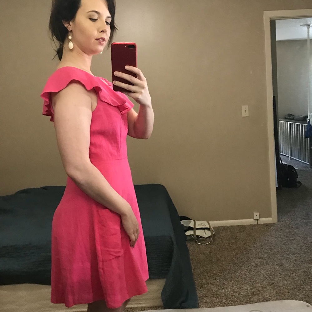 ASOS Pink Linen Off Shoulder Dress - Picture 4 of 5